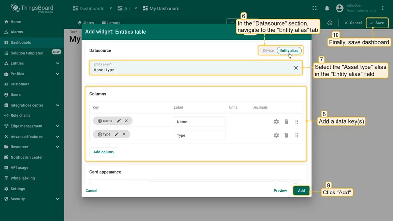 Asset type configured