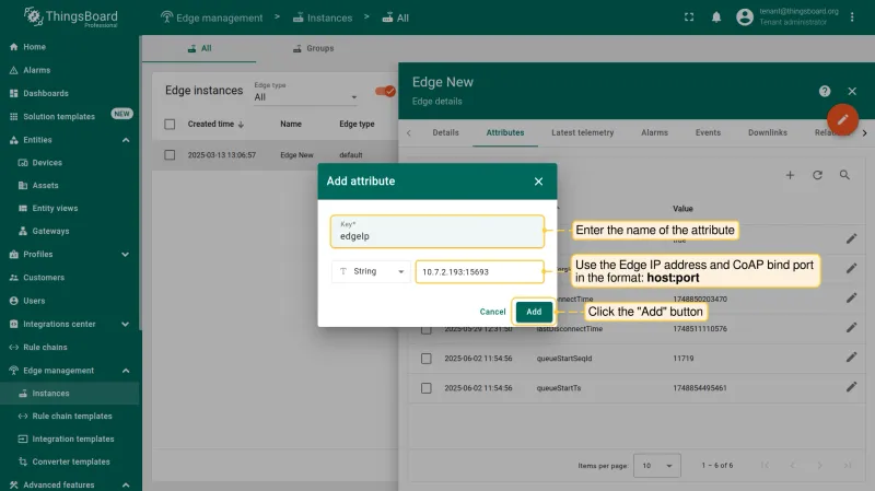 Add edgeIp attribute — name and IP:port value