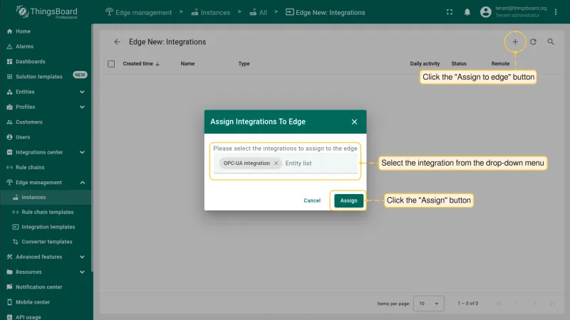 Assign the OPC-UA integration template to the Edge