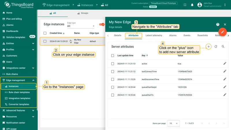 Open Edge instance Attributes tab