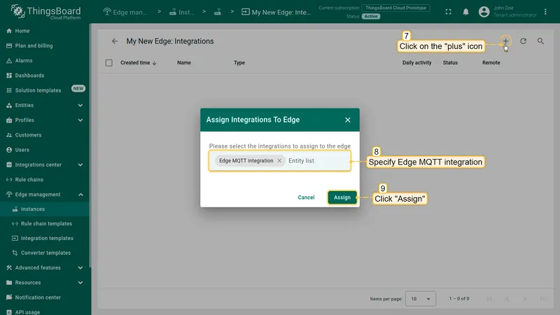 Assign the MQTT integration template to the Edge
