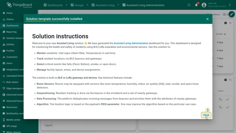 Installation instructions dialog
