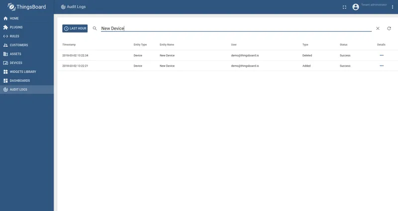Audit log list view