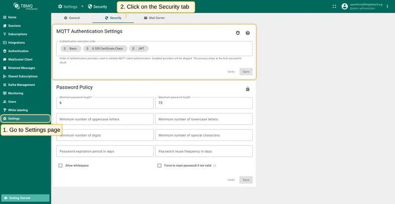 Authentication Execution Order settings