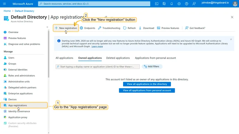 App registrations — New registration