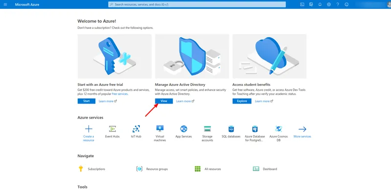 Azure Portal home page
