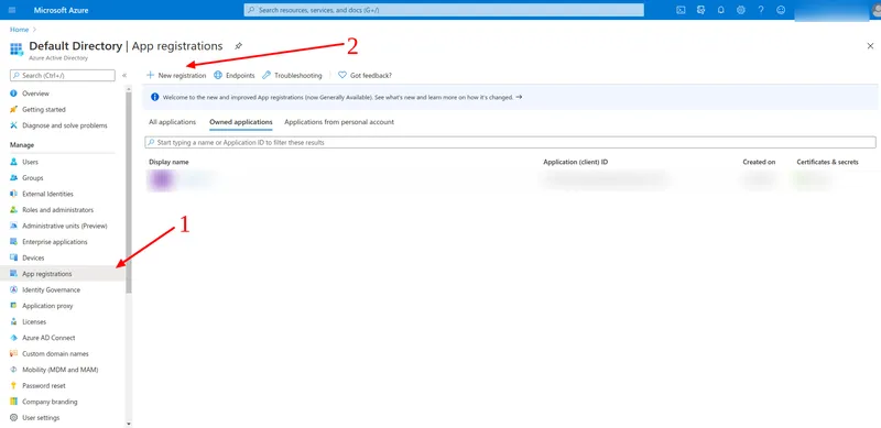 Azure Active Directory App registrations page