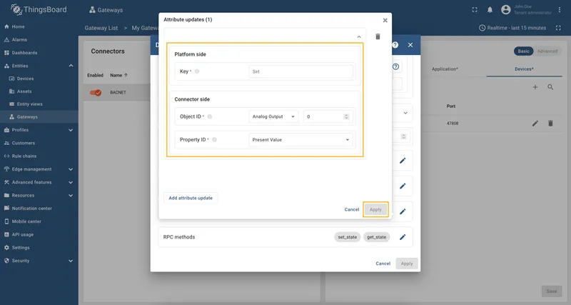 Configure attribute update
