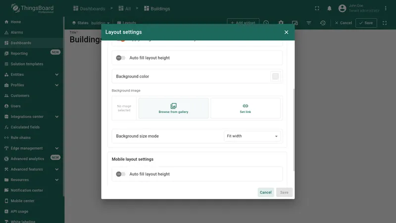 Image gallery dialog with Upload image button