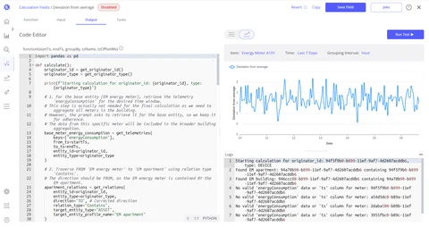 Calculated fields code editor with output preview