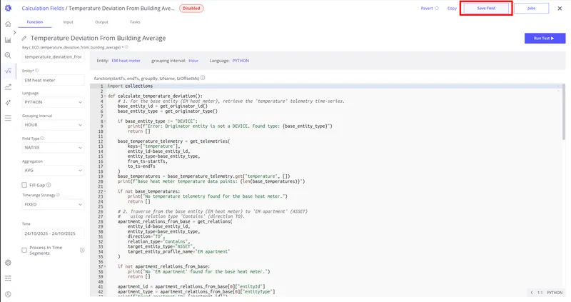 Save Field button in the calculation field editor