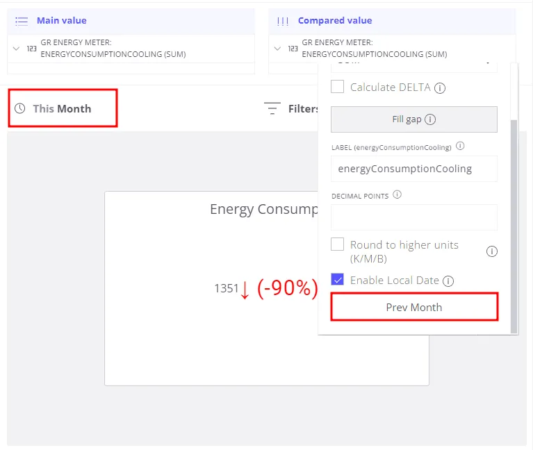 Card configuration using Local Date and Prev Month for period-over-period comparison
