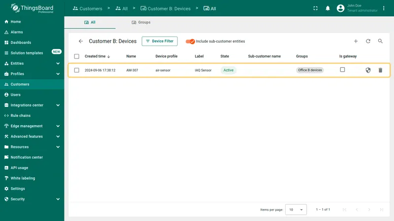 Verify devices for Customer B