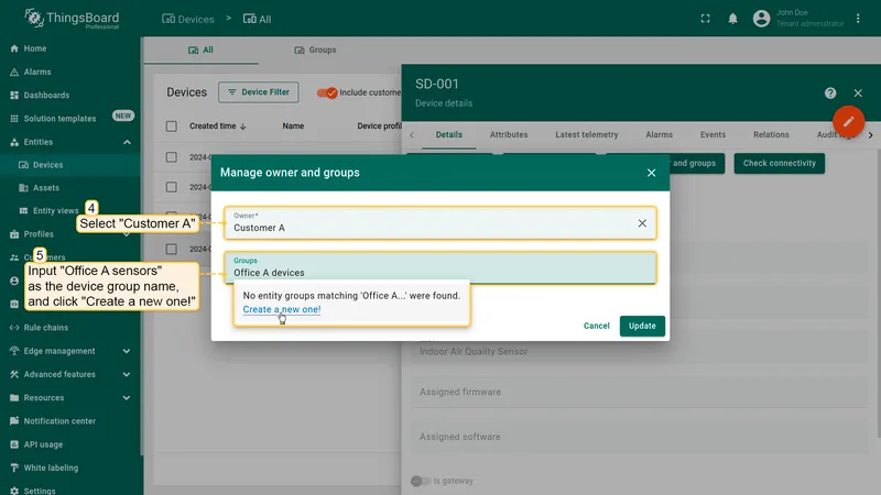 Assign Customer A and create Office A devices group