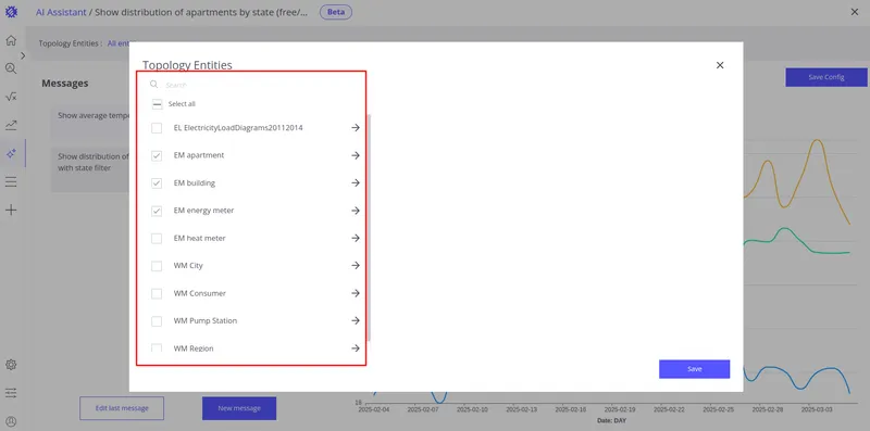 Select business entities and fields