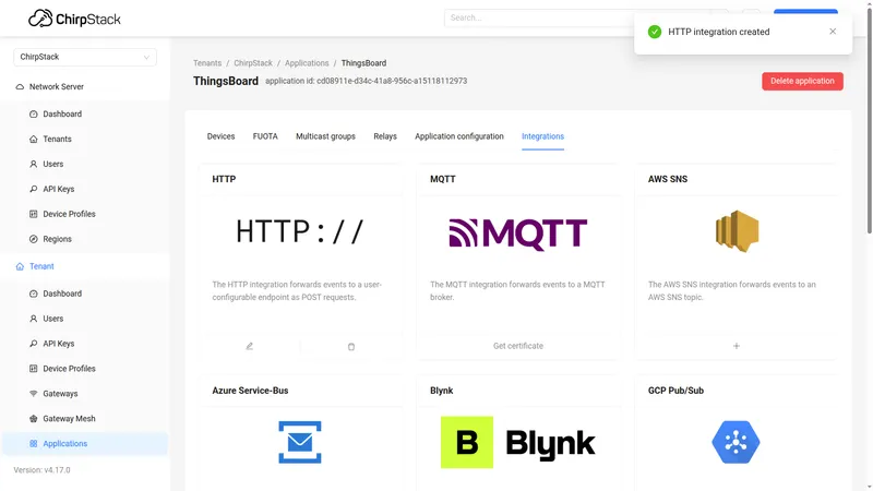 HTTP integration created