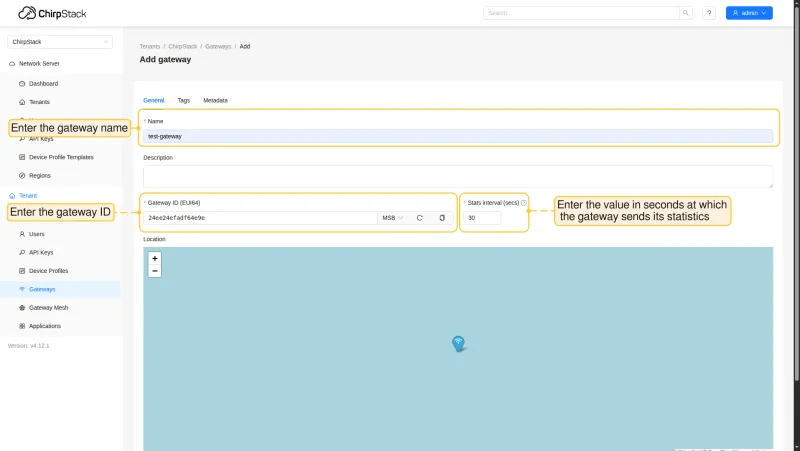Fill in gateway details