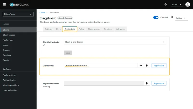 Keycloak client Credentials tab