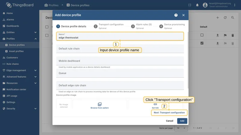 Enter profile name edge thermostat