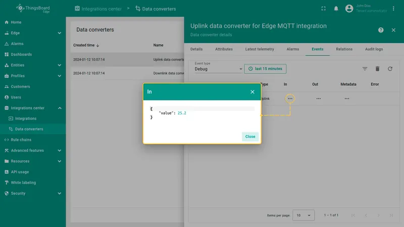 Converter In message — raw MQTT payload