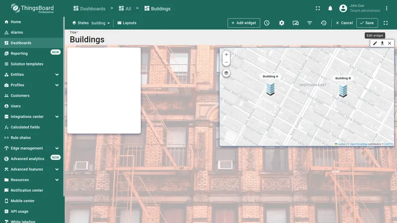 Pasted map widget with edit button in the top-right corner