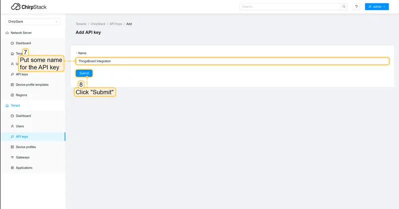 Put some name for the API key and click on the "**Submit**" button.