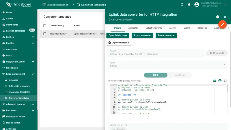 Converter template configuration