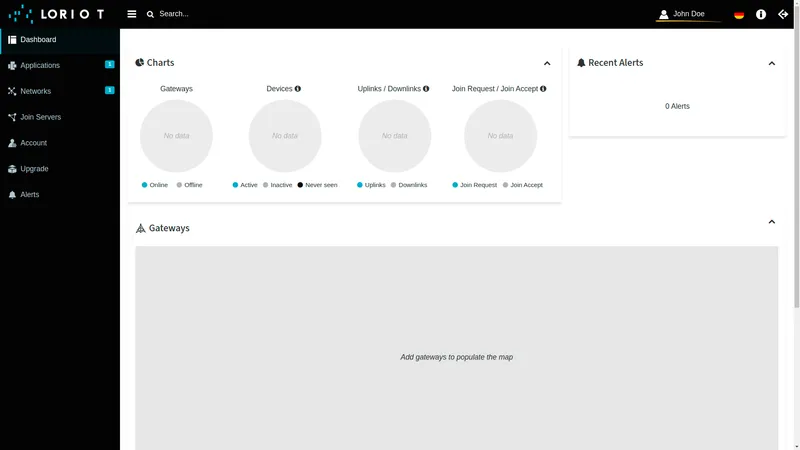 LORIOT dashboard after login