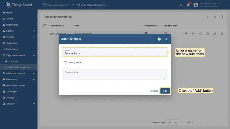 Dialog to enter the new rule chain template name