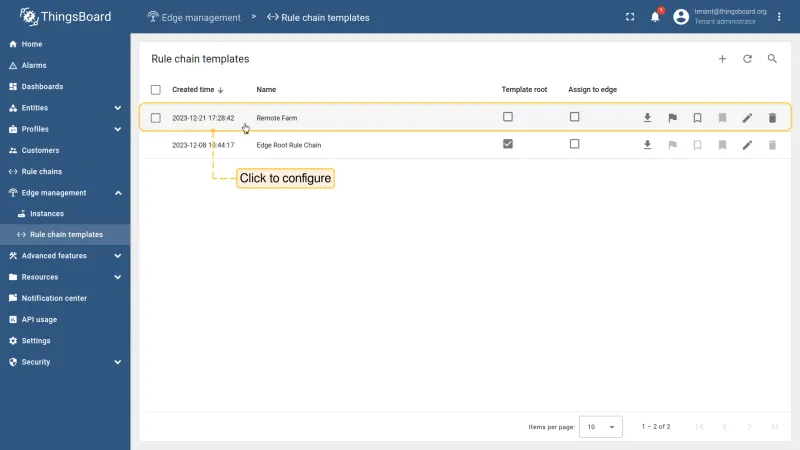 New template listed in the Rule chain templates section
