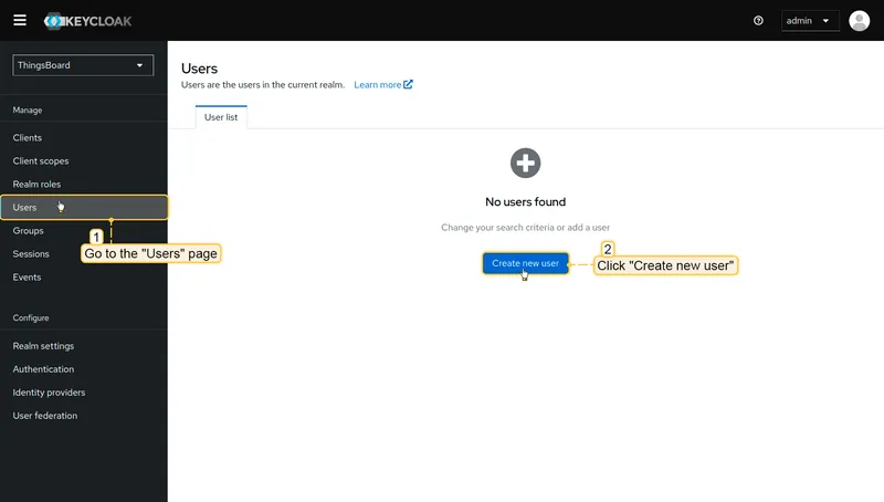 Keycloak Users page