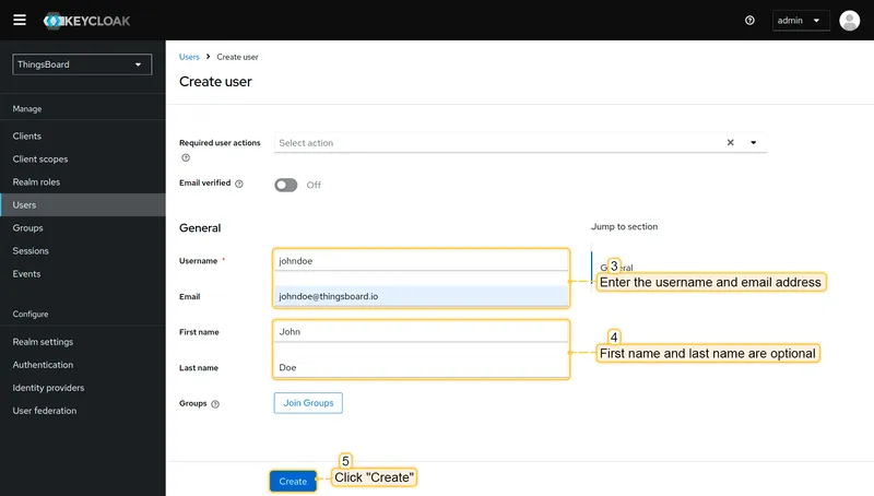 Keycloak user creation form