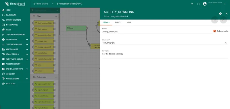 Integration downlink action node pointing to ThingPark integration