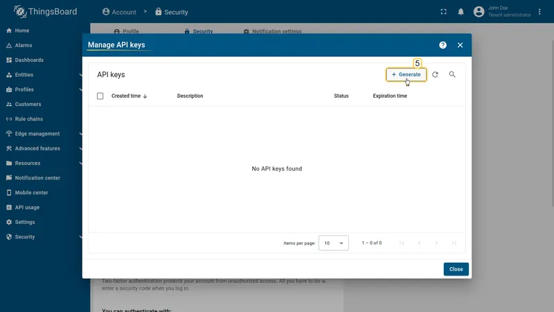 Manage API keys