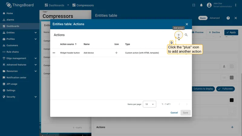 Actions list before adding Edit device