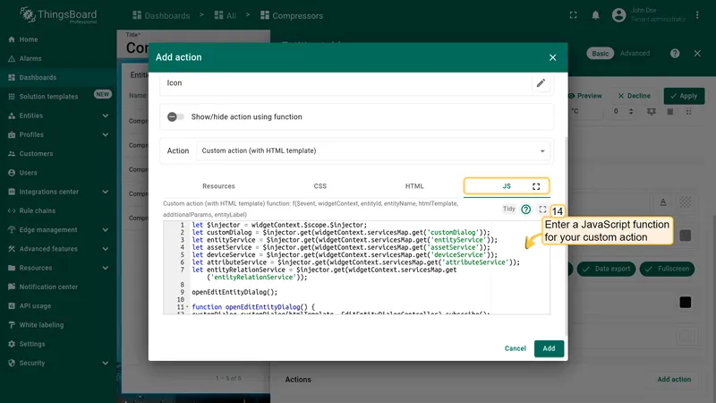 HTML tab for Edit device action