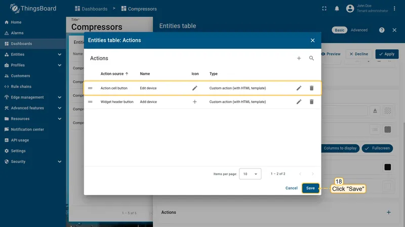 Apply and save dashboard