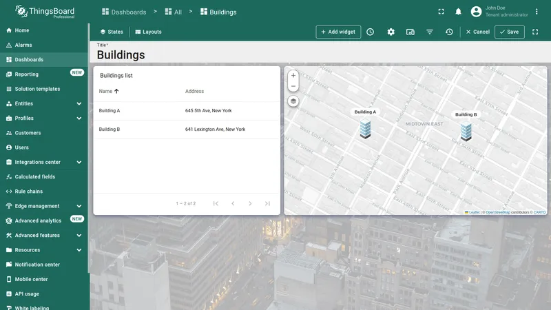 Dashboard toolbar — Settings button highlighted