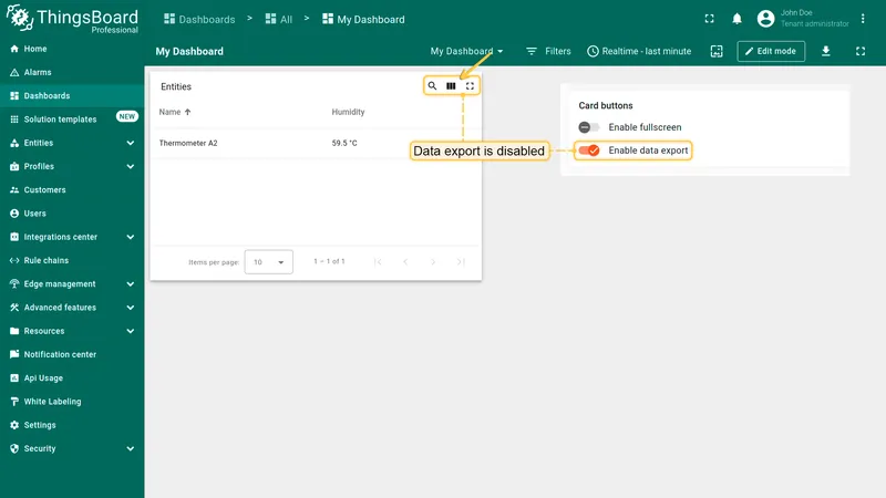 Data export result