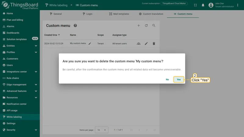 Confirm deletion