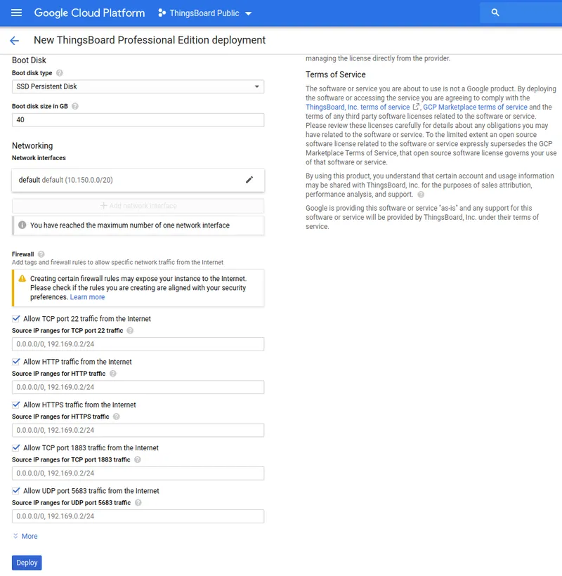 GCP deployment configuration
