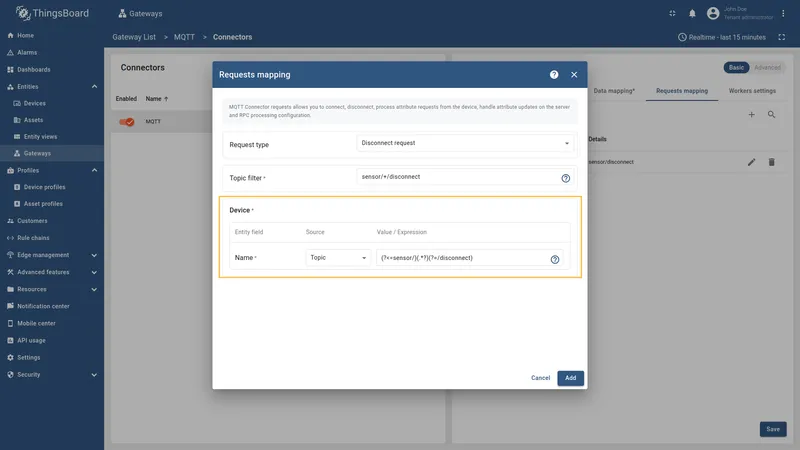 Configure Name from Topic using regex