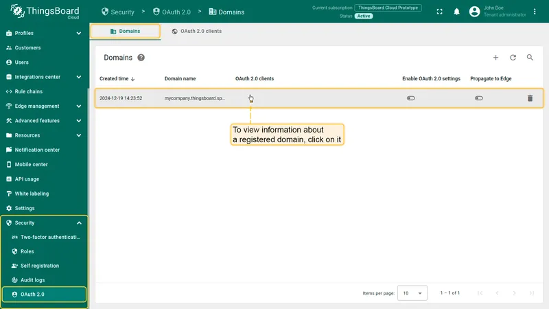 Domain details dialog