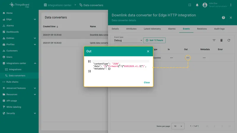 Downlink converter Out message — encoded message sent to device