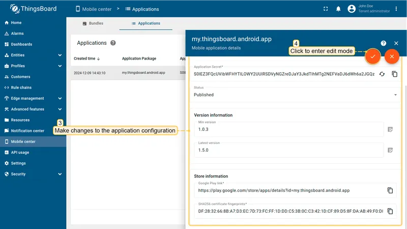 Edit application form in edit mode with all fields editable