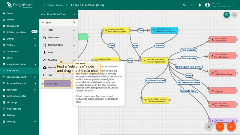 Root Rule Chain — add rule chain node