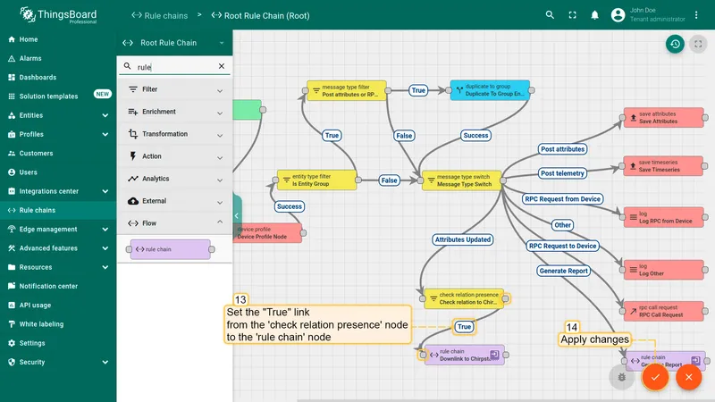 Root Rule Chain — final connections