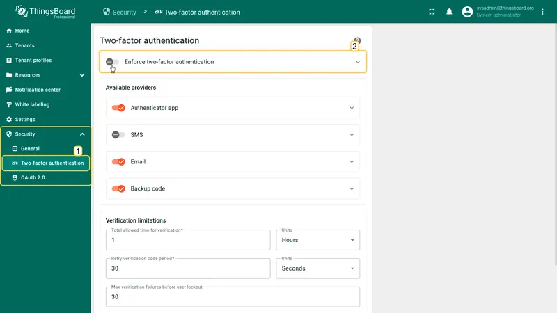 Enforce two-factor authentication section