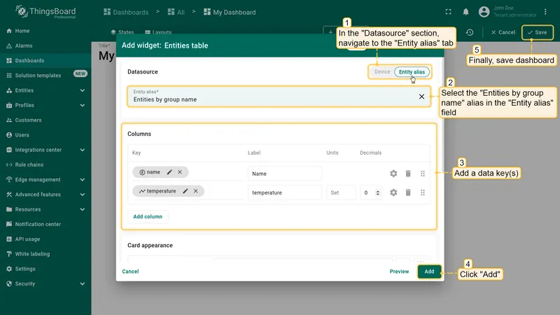 Entities by group name configured