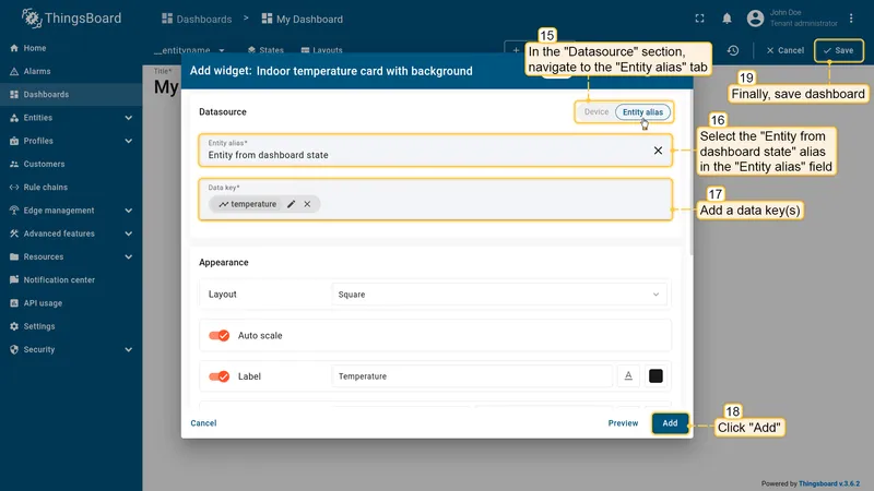 Configure widget datasource